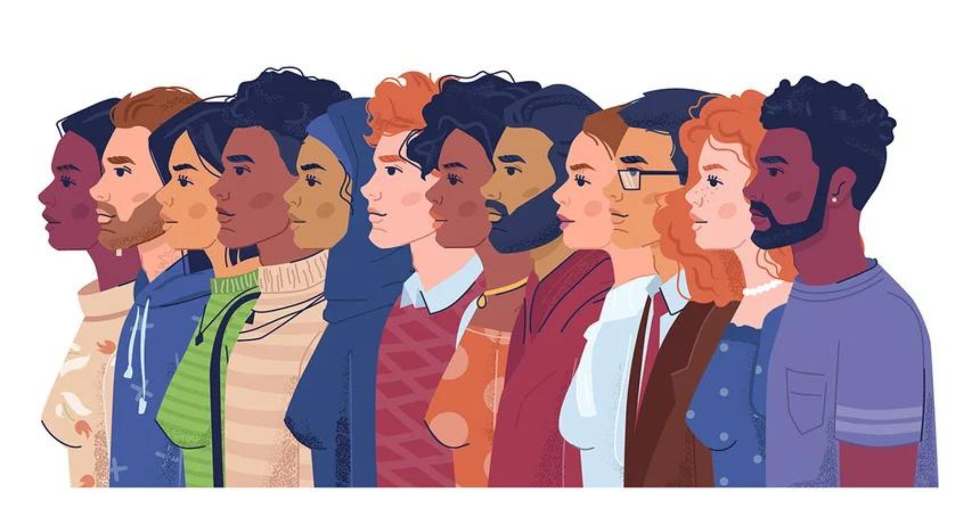 Image is of a drawing of diverse group of people representing diversity in the workplace.